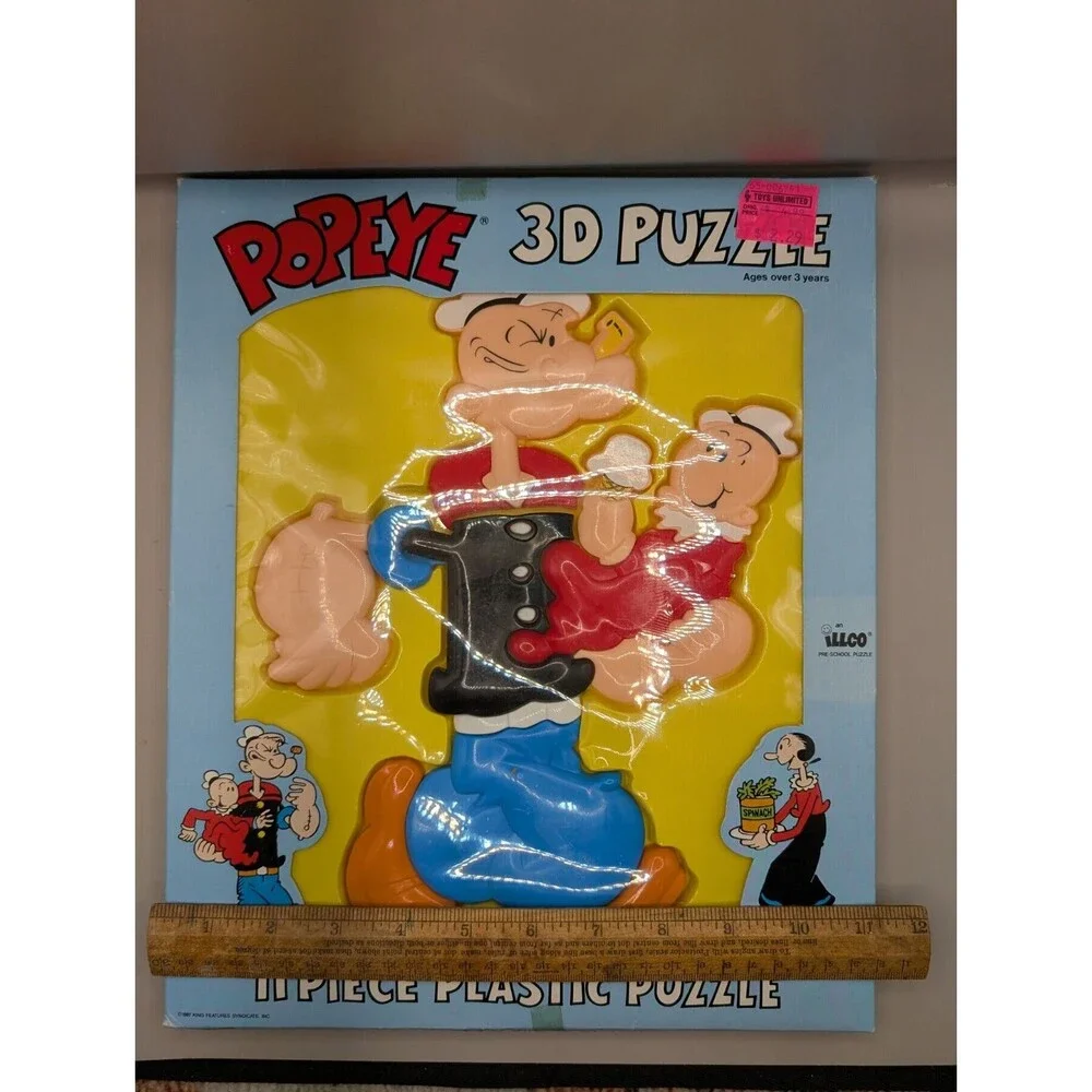 1987 Popeye & Olive Oil 3D Frame Tray Puzzle 11 Piece Jigsaw Retro Vintage Toy